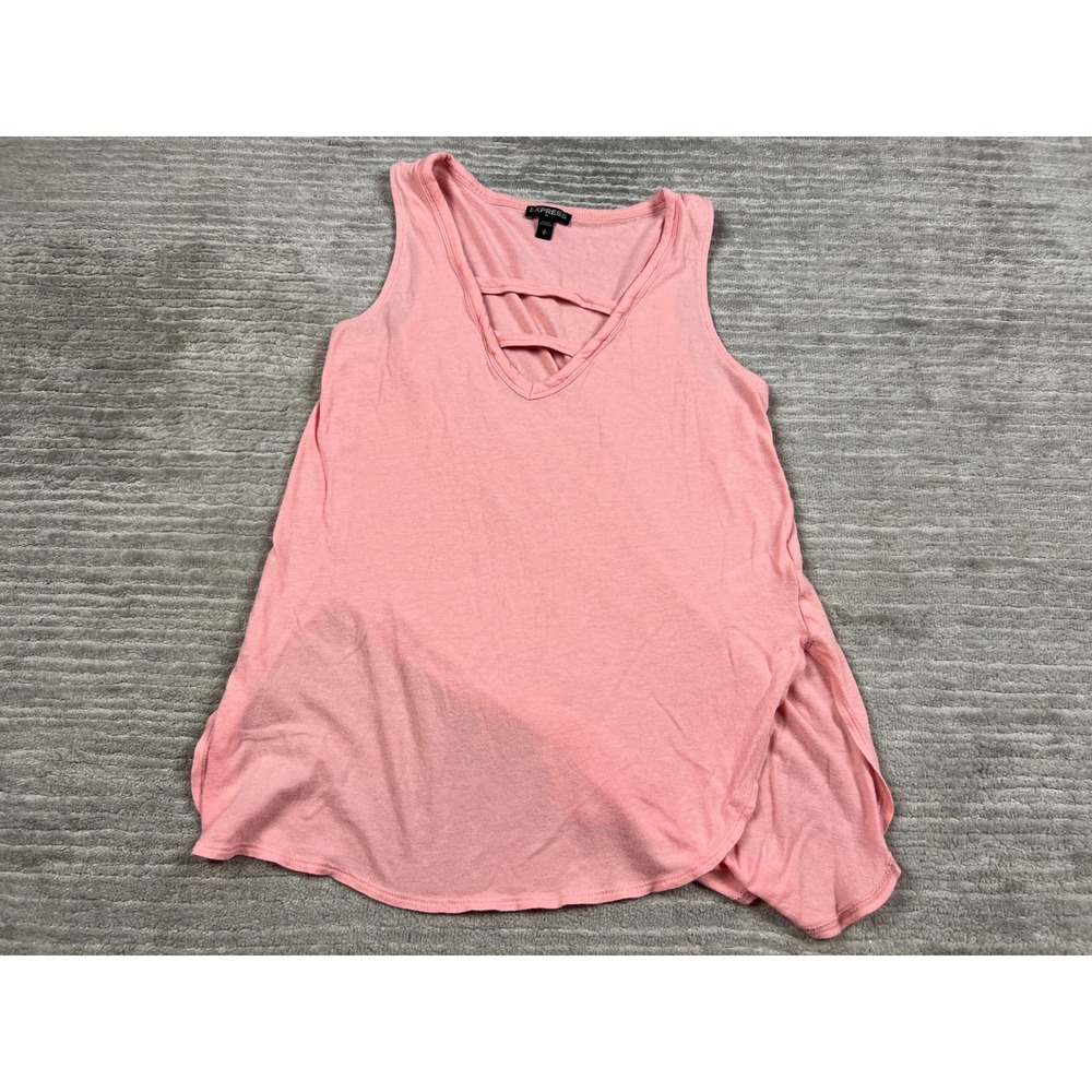 Express Tank Top Womens Small Pink Strappy V-Neck High-Low Side Slit Relaxed Fit
